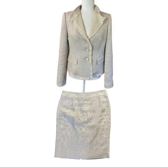 Armani Collezioni 2 piece career matching blazer skirt linen viscose suit Sz 42 - Picture 1 of 16